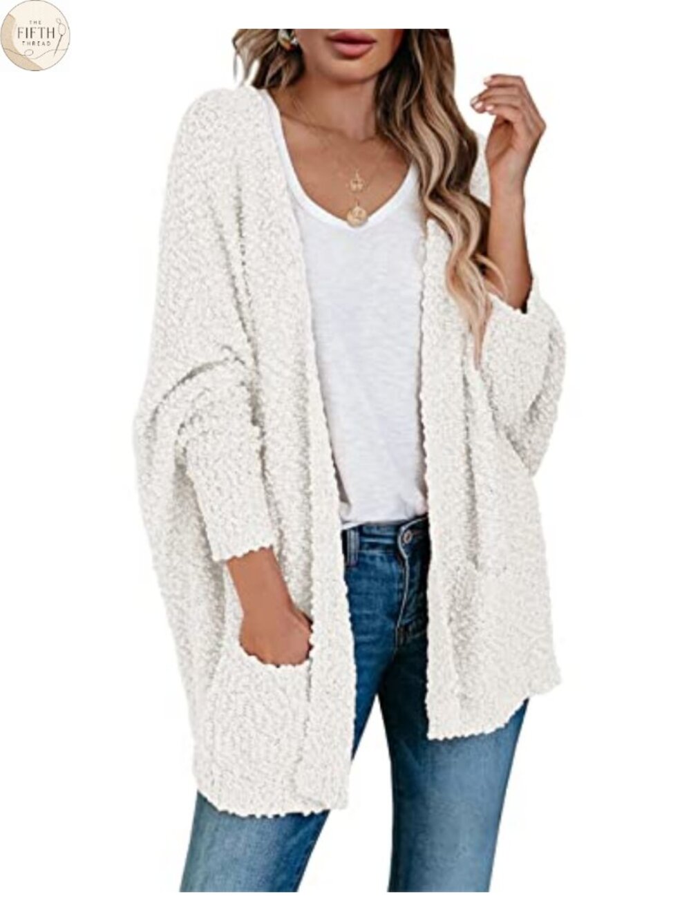 Oversized Chunky Popcorn Knit Batwing Cardigan with Pockets